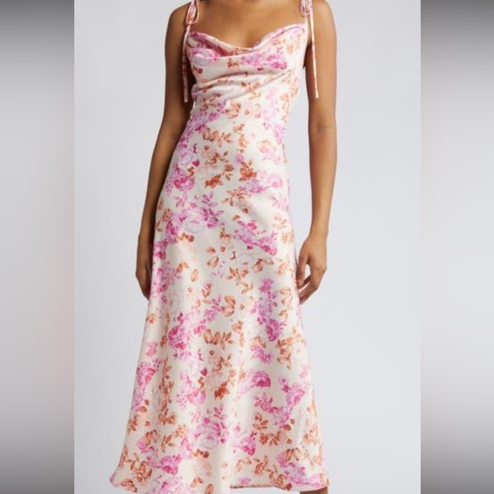 Wayf Pink and Orange Floral Midi Dress